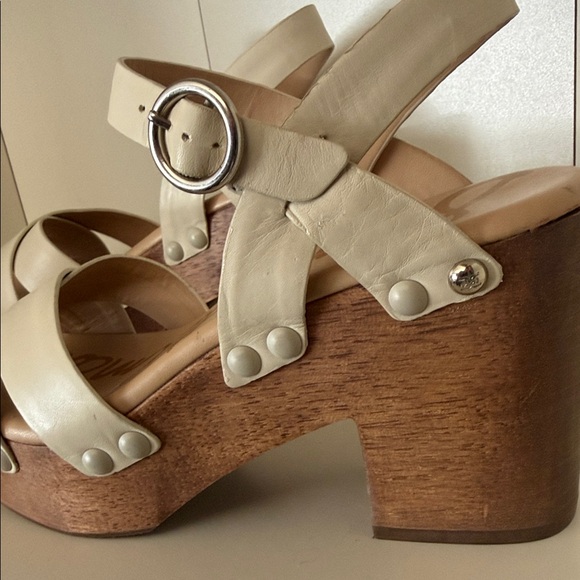 Sam Edelman Size 8.5 Josefine Heeled Platform Ivory Leather Blocked Heel Sandals - Picture 10 of 16
